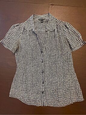 Banana Republic Navy and White Button-Down Blouse